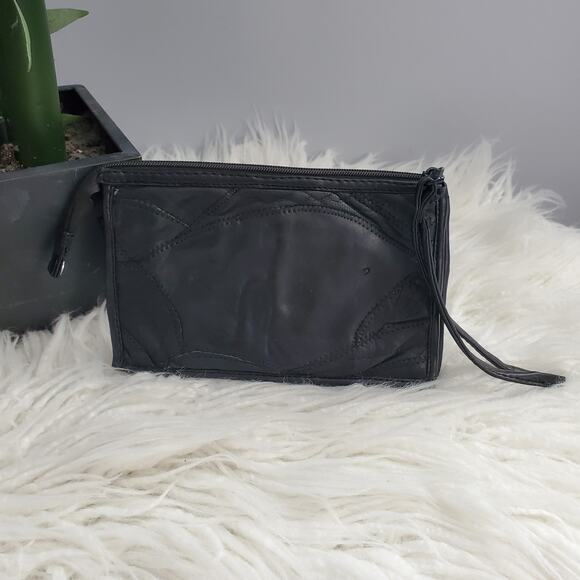 Vintage Black Patchwork Leather Clutch - Picture 2 of 5